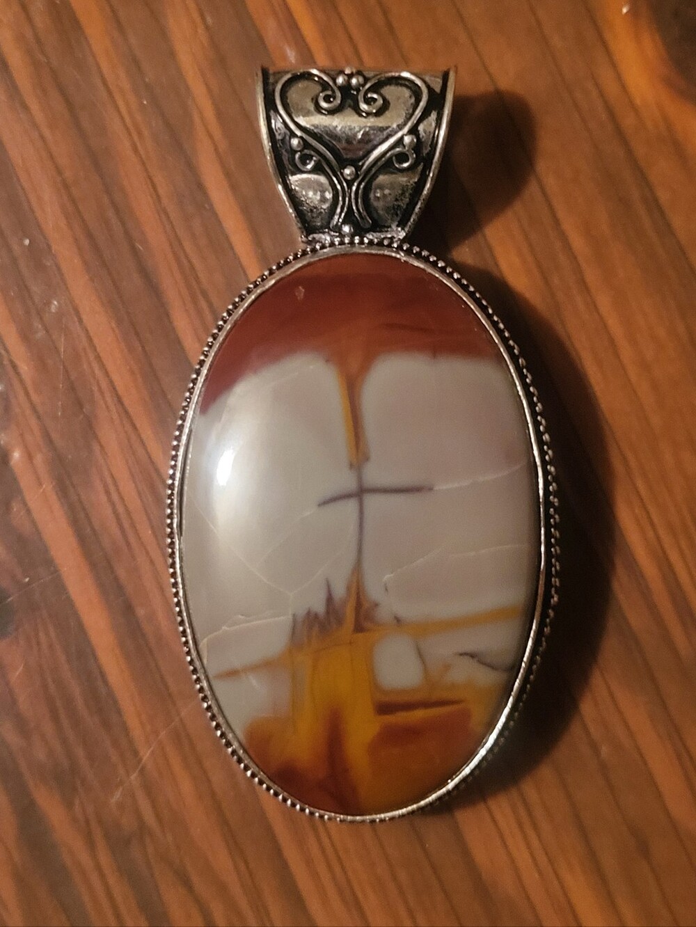 925 Sterling Silver Natural Picture Jasper Landscape Pendant • Large Statement